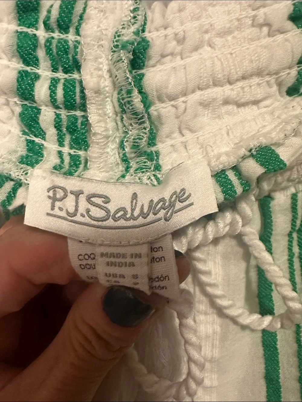 PJ Salvage White Pants with Green Vertical Stripes